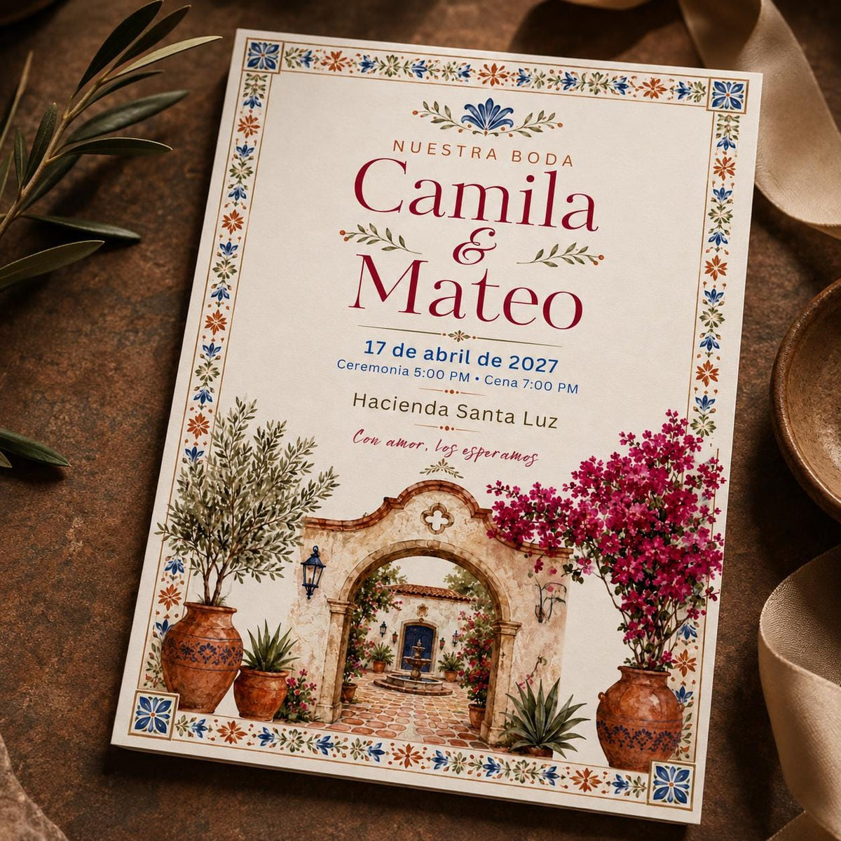 Terracotta Floral Spanish Wedding Invitation — digital invitation, instant download