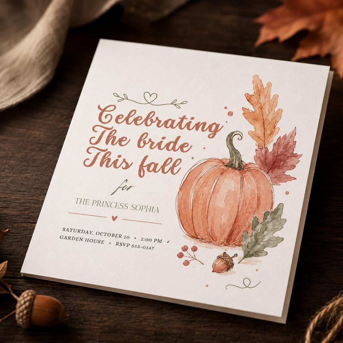 Terracotta Rustic Fall Bridal Shower Invitation — digital invitation, instant download