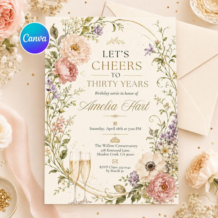 Floral Cheers to Thirty Birthday Invitation