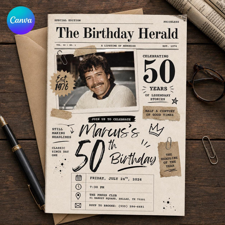 The Birthday Herald Photo 50th Birthday Invitation