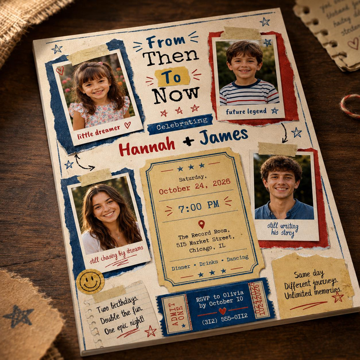 Then and Now Joint Birthday Invitation — birthday party stationery by VoltBy