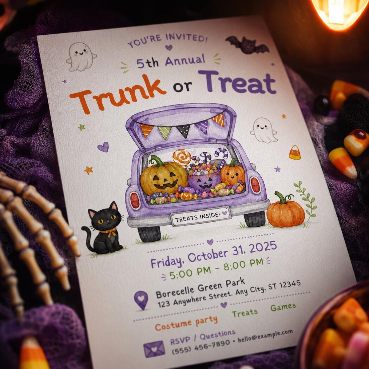 Trunk or Treat Invitation: Halloween Costume Party Flyer Kids — Halloween party stationery by VoltBy