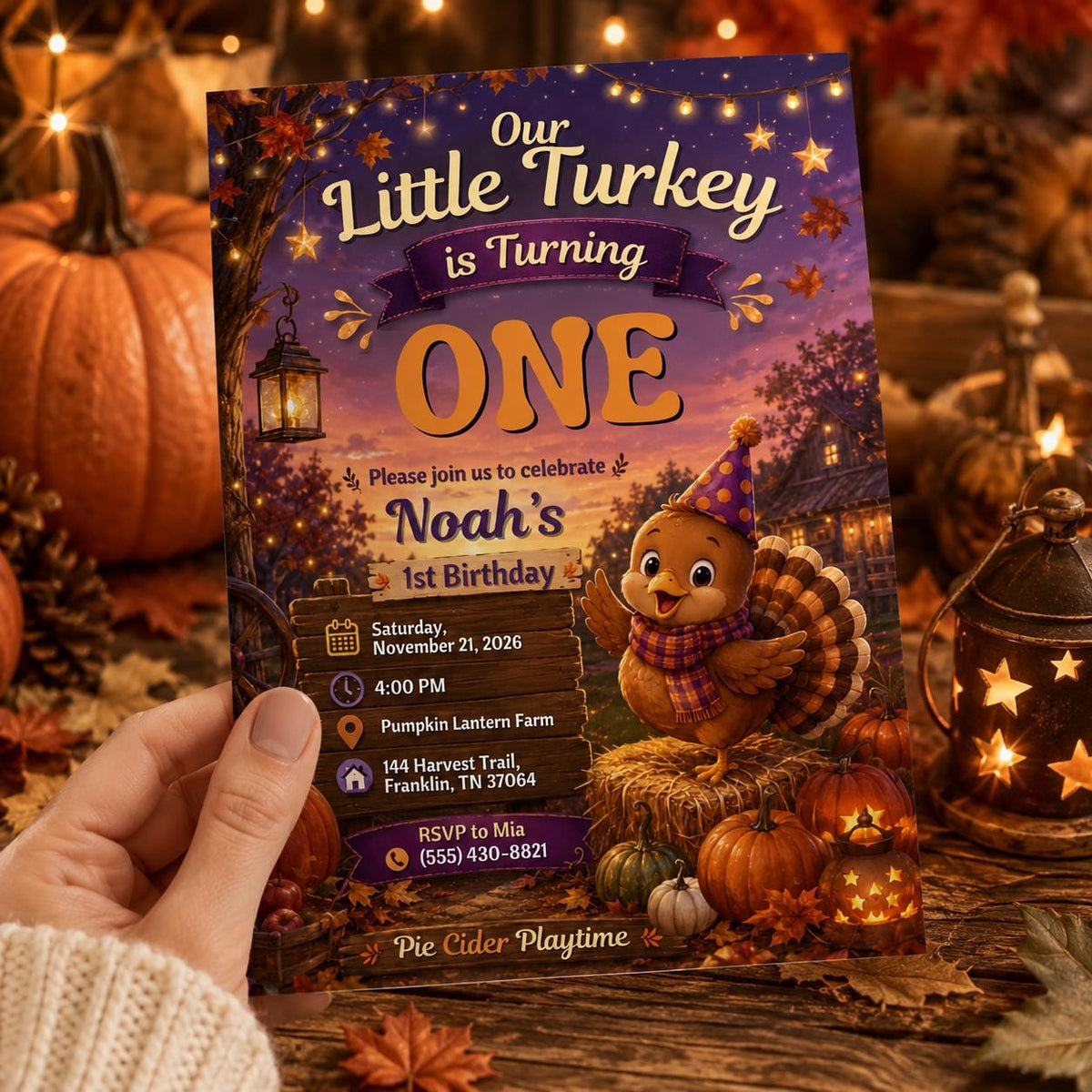 Turkey Thanksgiving 1st Birthday Invitation — first birthday stationery by VoltBy