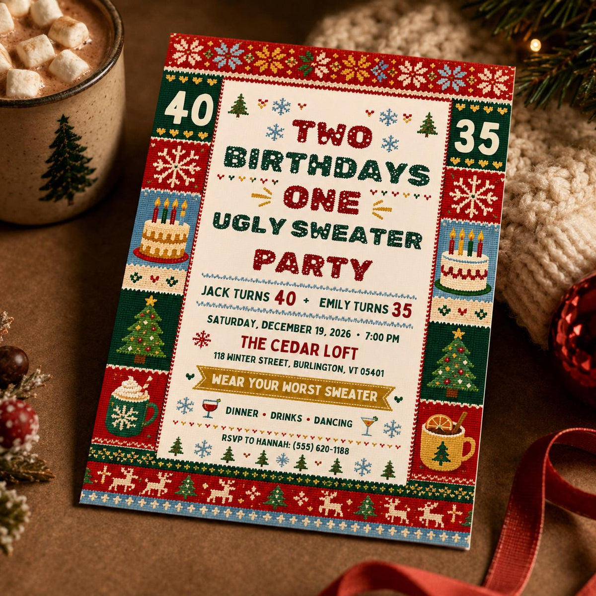 Ugly Sweater Birthday Invitation — 35th birthday party stationery by VoltBy