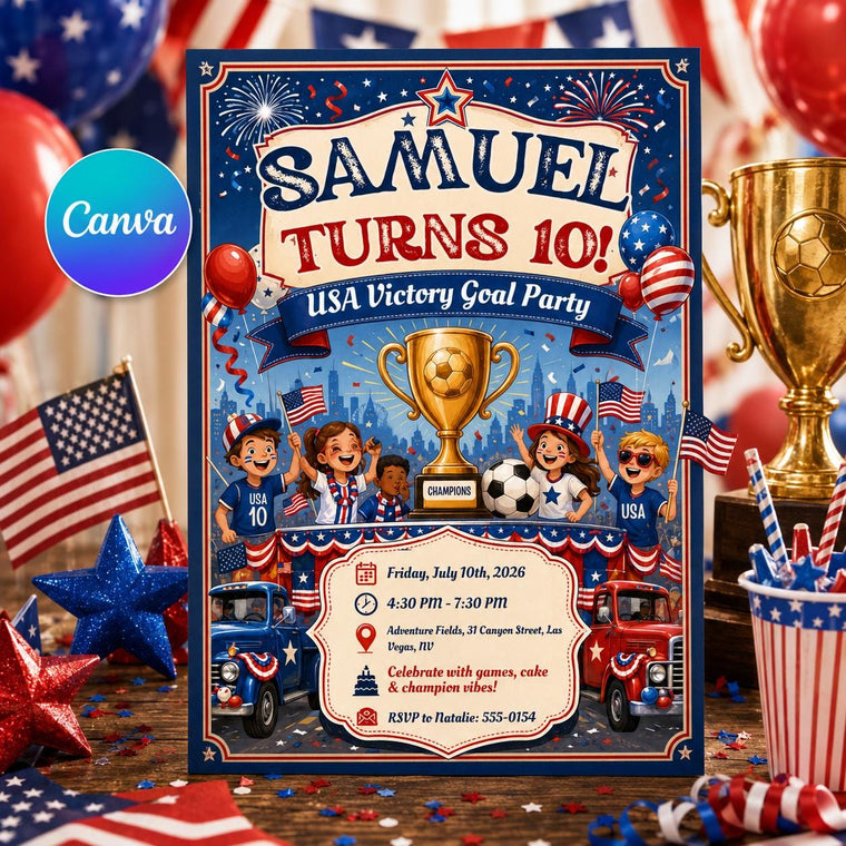 USA Soccer 10th Birthday Invitation for Boys