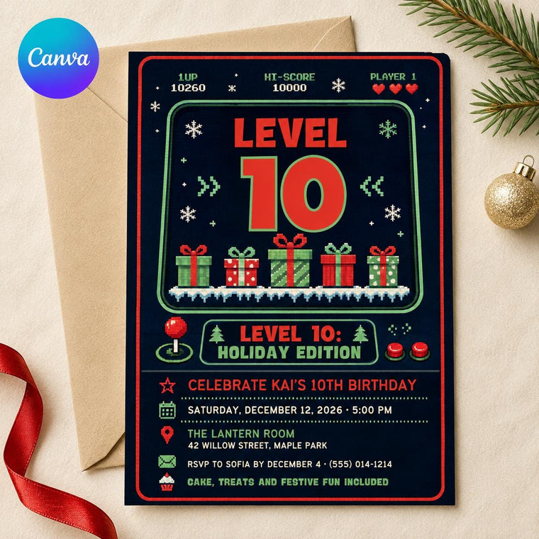 Video Game Christmas 10th Birthday Invitation for Boys