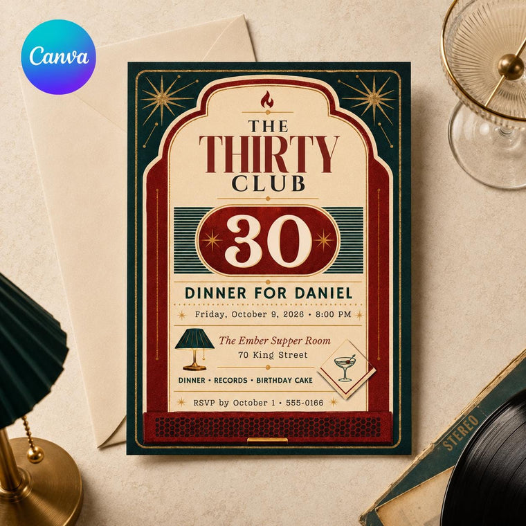 Vintage 30th Birthday Dinner Invitation