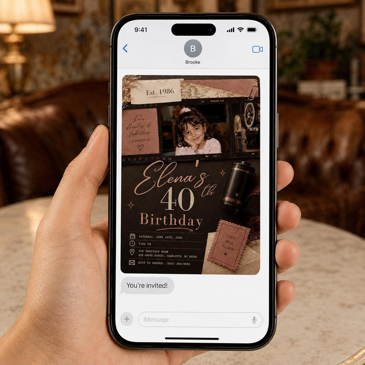 Vintage 40th Birthday Photo Invitation: Vintage Film Camera Party — print-ready 40th birthday party design from VoltBy