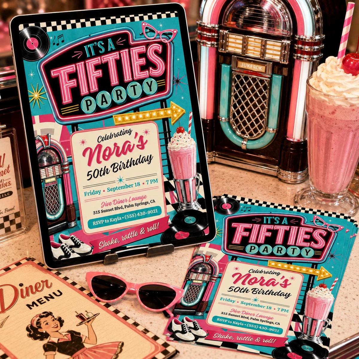 Vintage 50th Birthday Digital Invitation — digital invitation, instant download