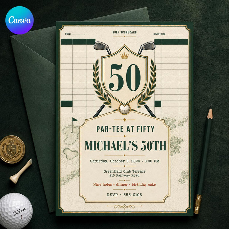 Vintage 50th Golf Birthday Invitation