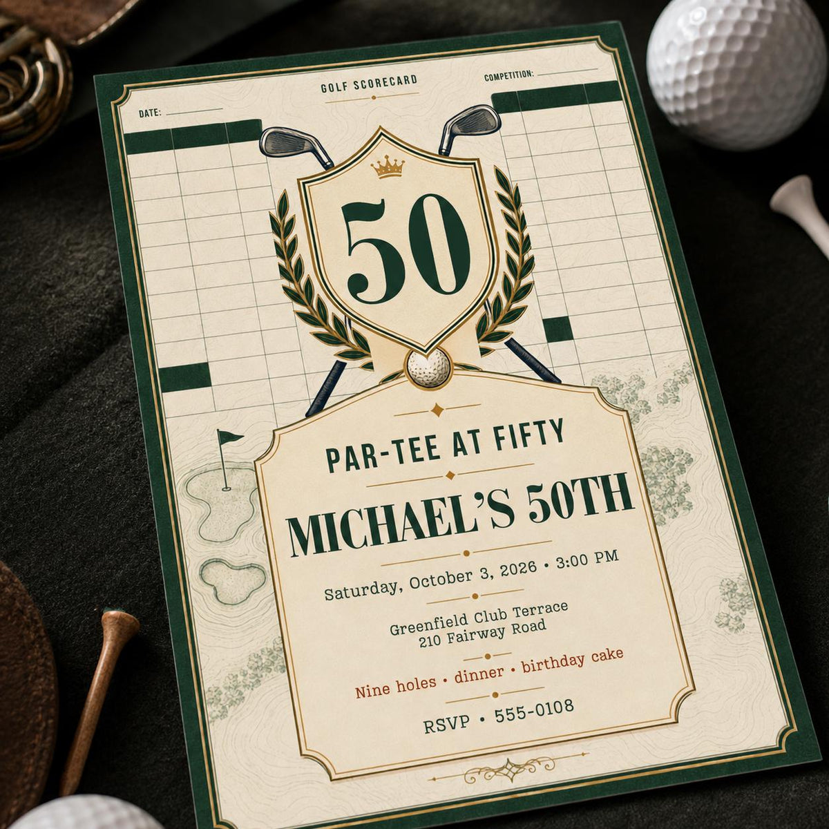 Vintage 50th Golf Birthday Invitation — 50th birthday party stationery by VoltBy