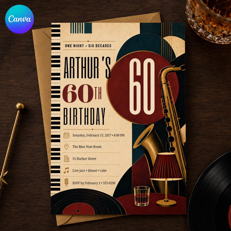 Vintage 60th Birthday Invitation: Retro Music Milestone
