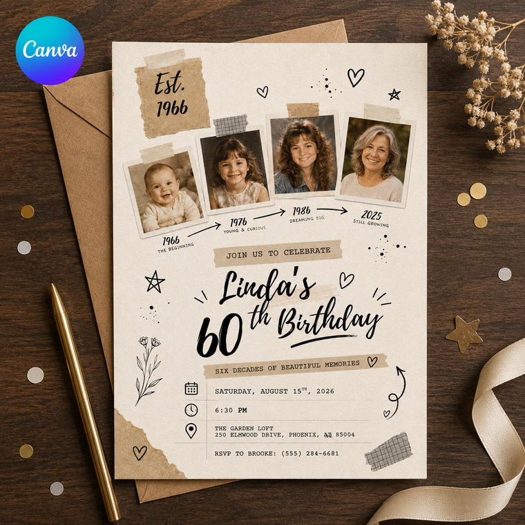 Vintage 60th Birthday Invitation with Photos