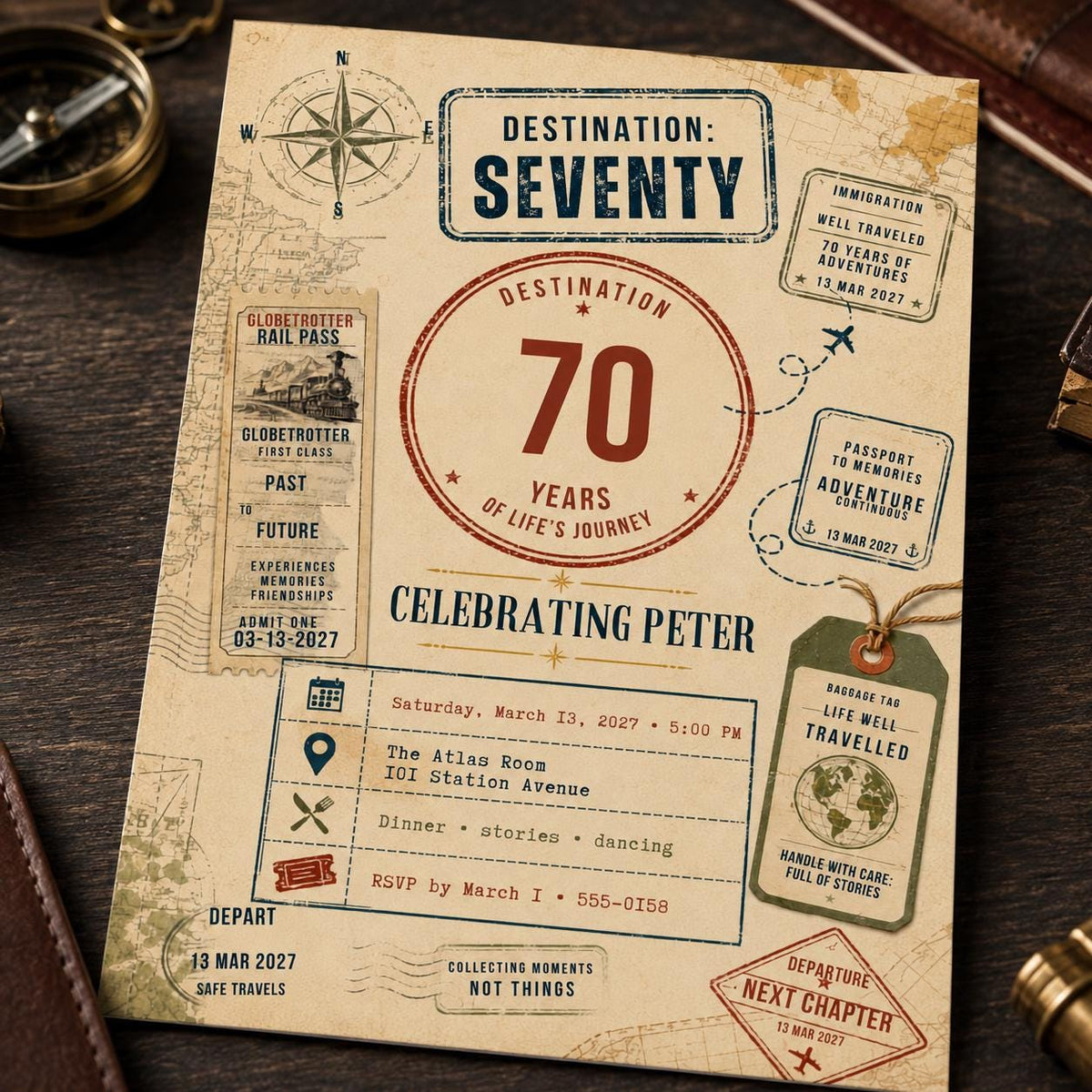 Vintage 70th Birthday Invitation — digital invitation, instant download