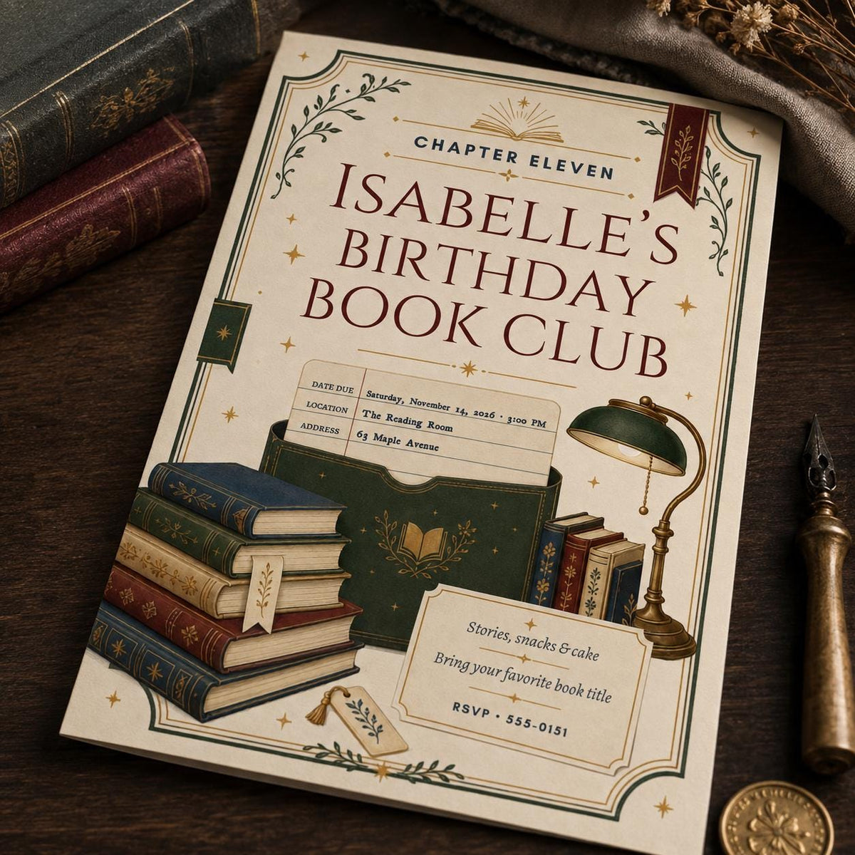 Vintage Book Club Birthday Invitation — digital invitation, instant download