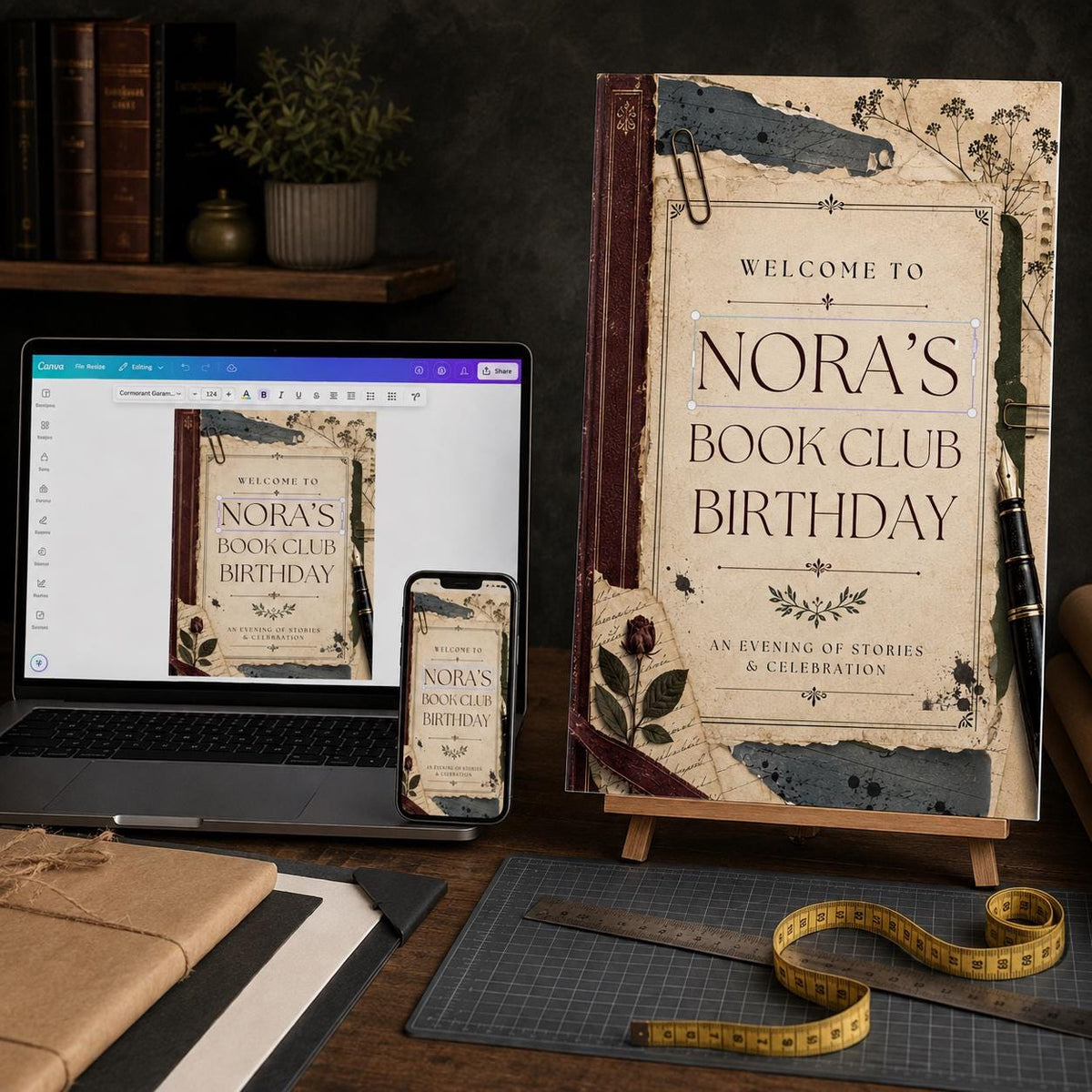 Vintage Book Club Birthday Welcome Sign — digital welcome sign, instant download