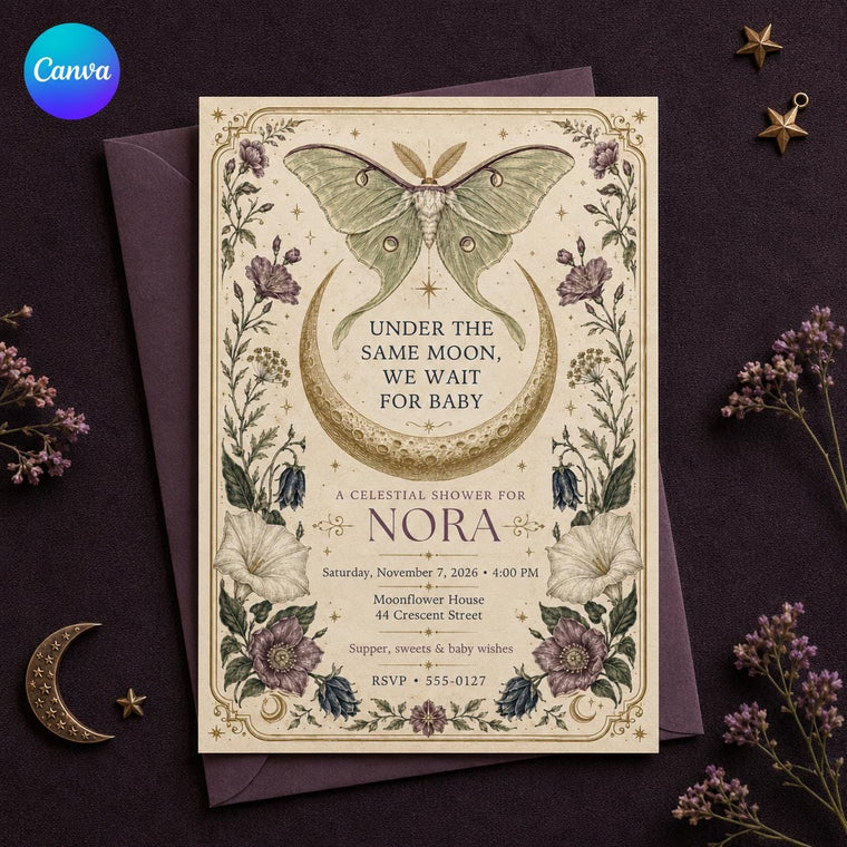 Vintage Botanical Celestial Baby Shower Invitation