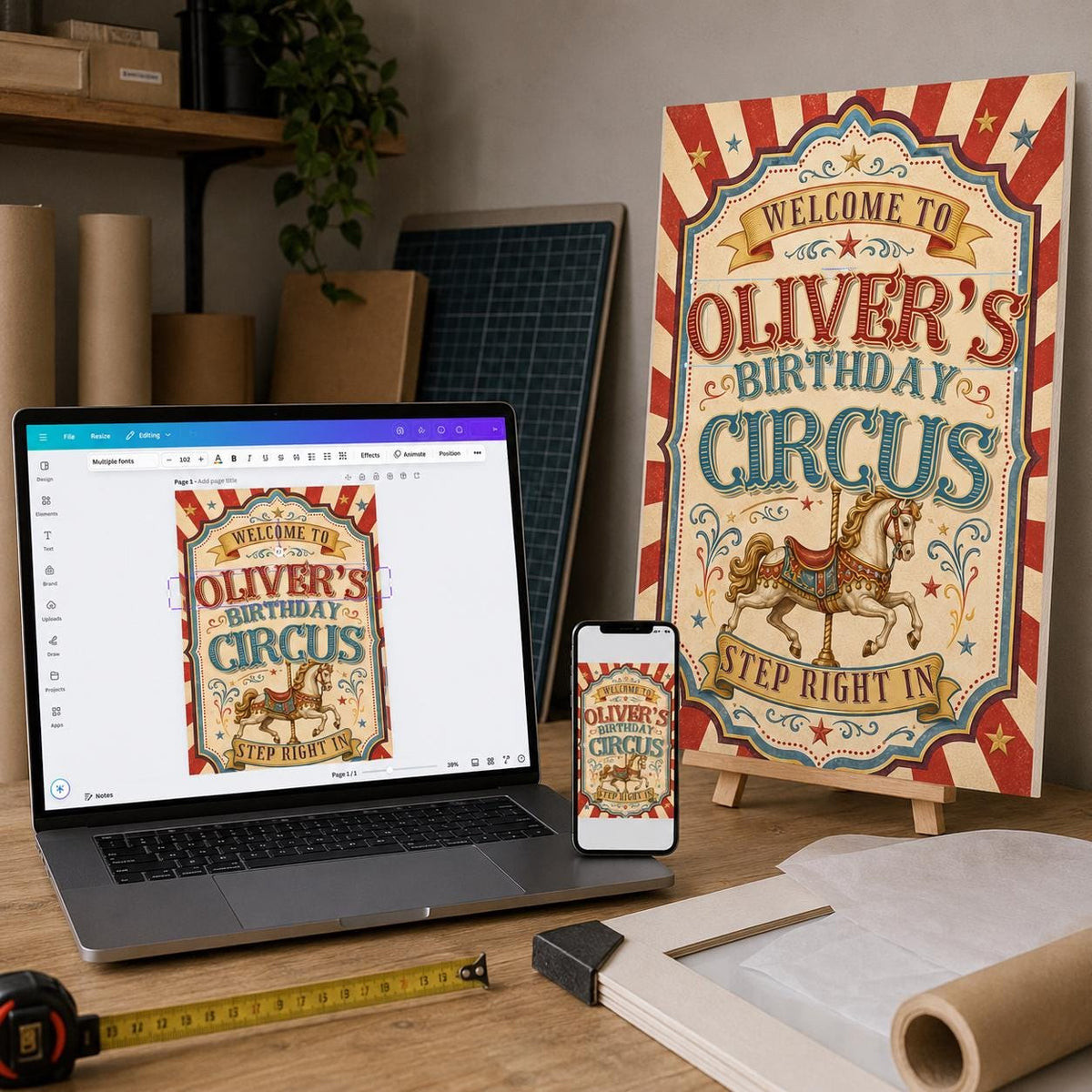 Vintage Circus Birthday Welcome Sign — print-ready birthday party design from VoltBy