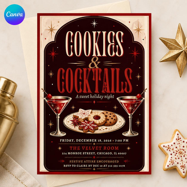 Vintage Cookies and Cocktails Invitation