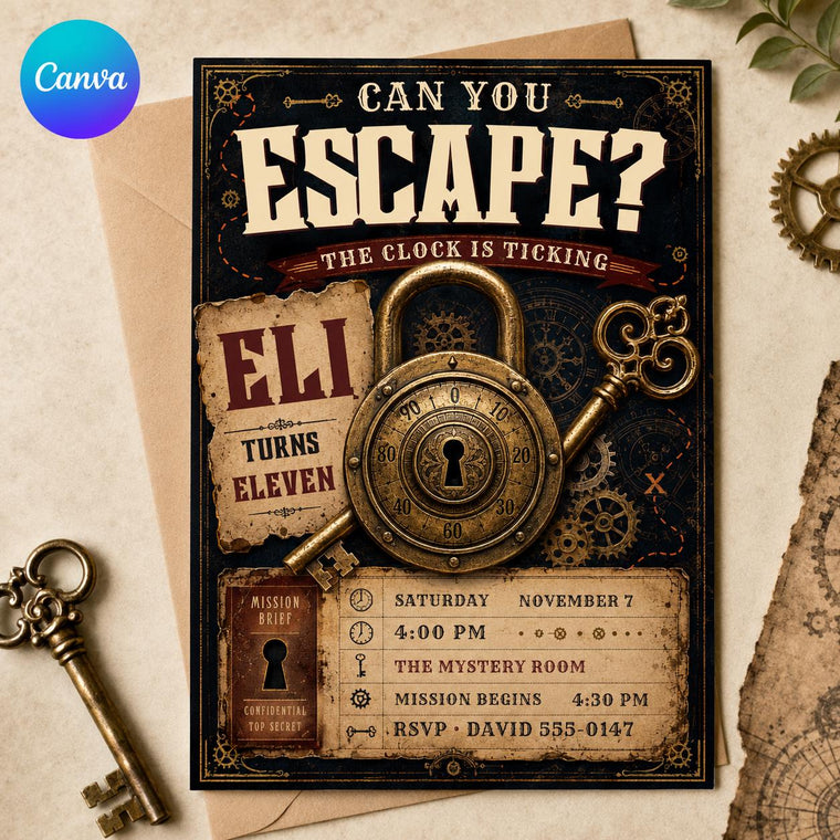 Vintage Escape Room 11th Birthday Invitation