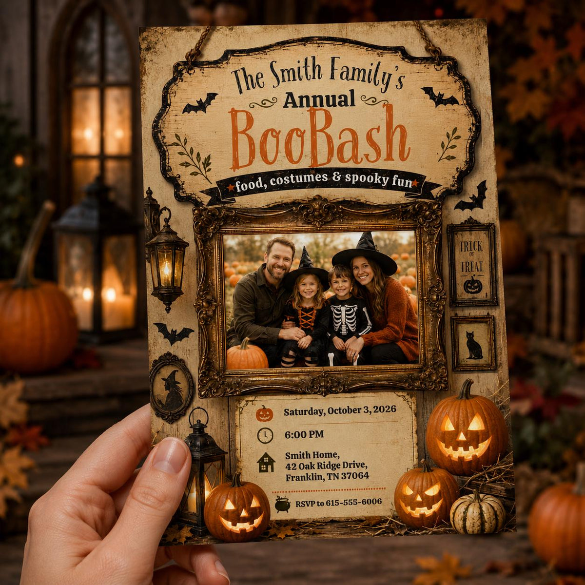 Vintage Family Halloween Party Invitation — digital invitation, instant download