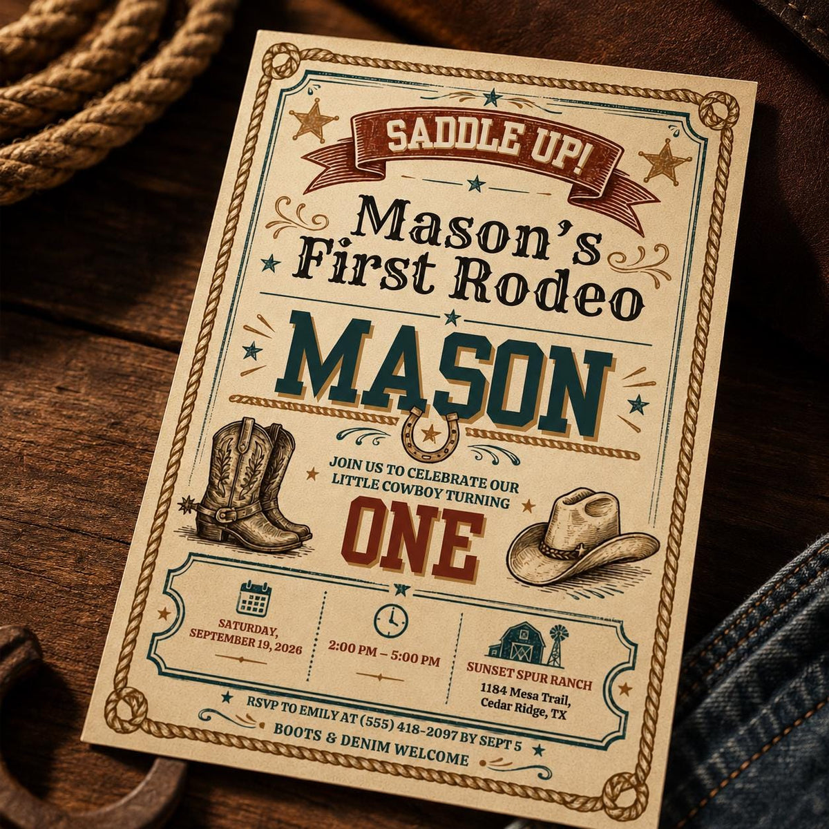 Vintage First Rodeo Birthday Invitation — digital invitation, instant download