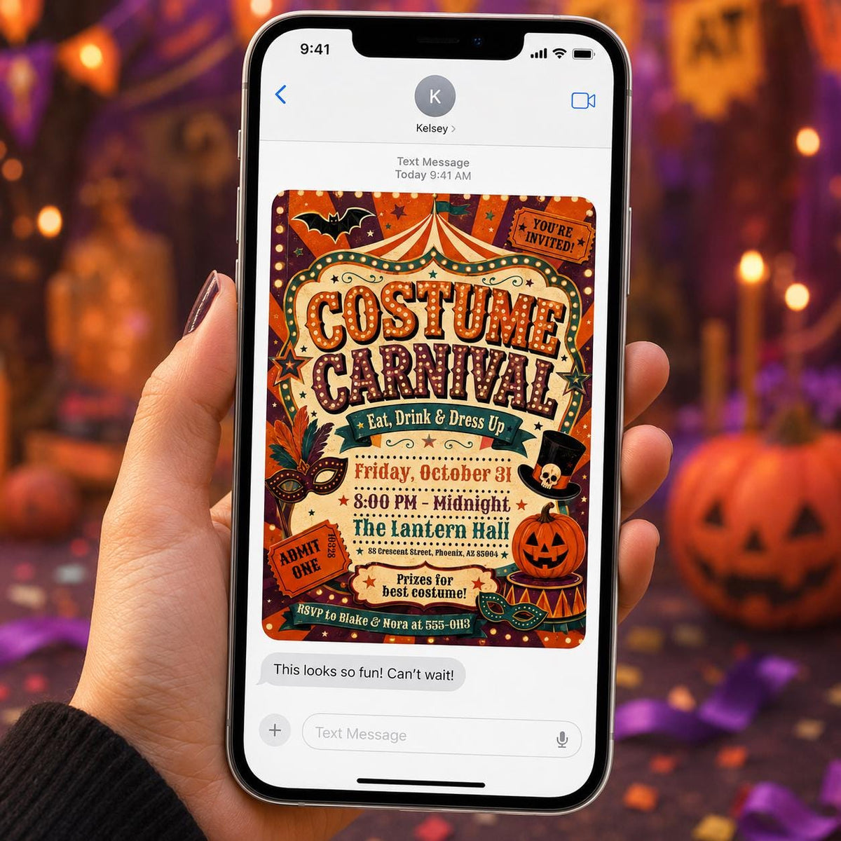 Vintage Halloween Carnival Invitation: Retro Circus Masquerade Event — Halloween party stationery by VoltBy