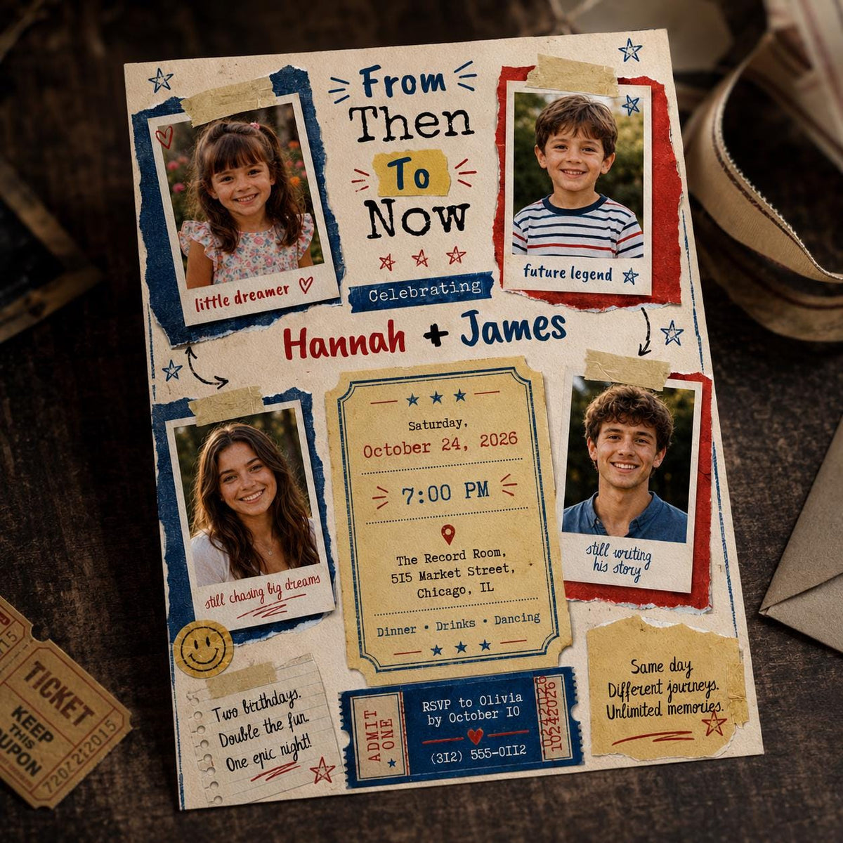 Vintage Joint Birthday Invitation — birthday party stationery by VoltBy