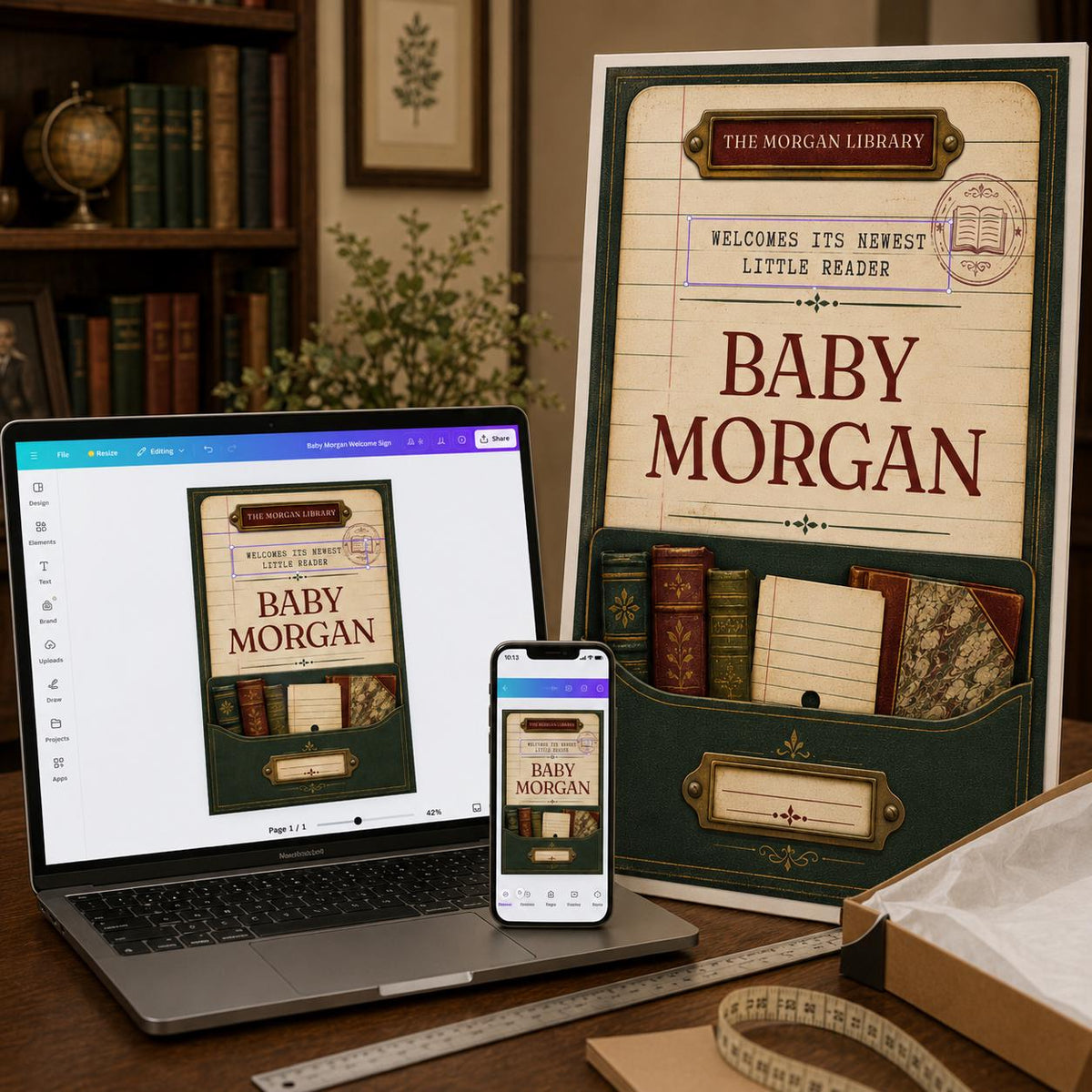 Vintage Library Baby Shower Welcome Sign — baby shower stationery by VoltBy