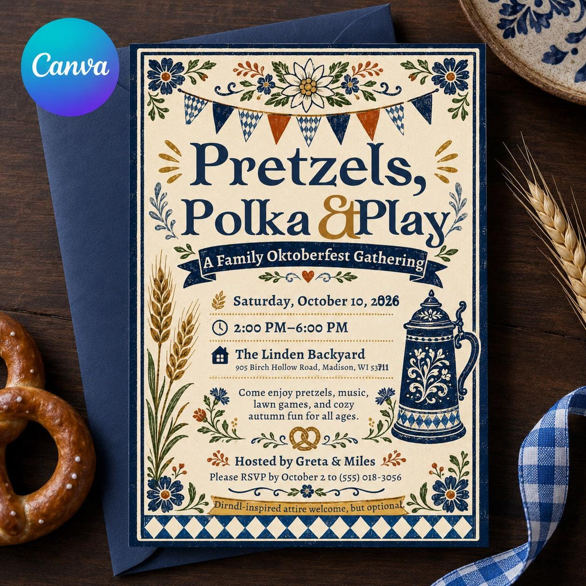 Vintage Oktoberfest Invitation — Oktoberfest party stationery by VoltBy