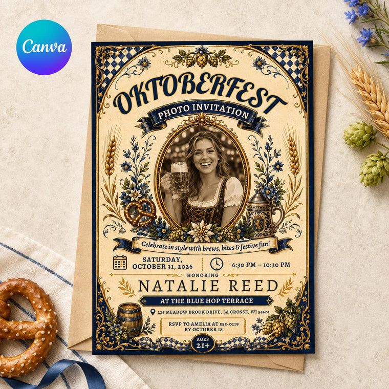 Vintage Oktoberfest Photo Invitation