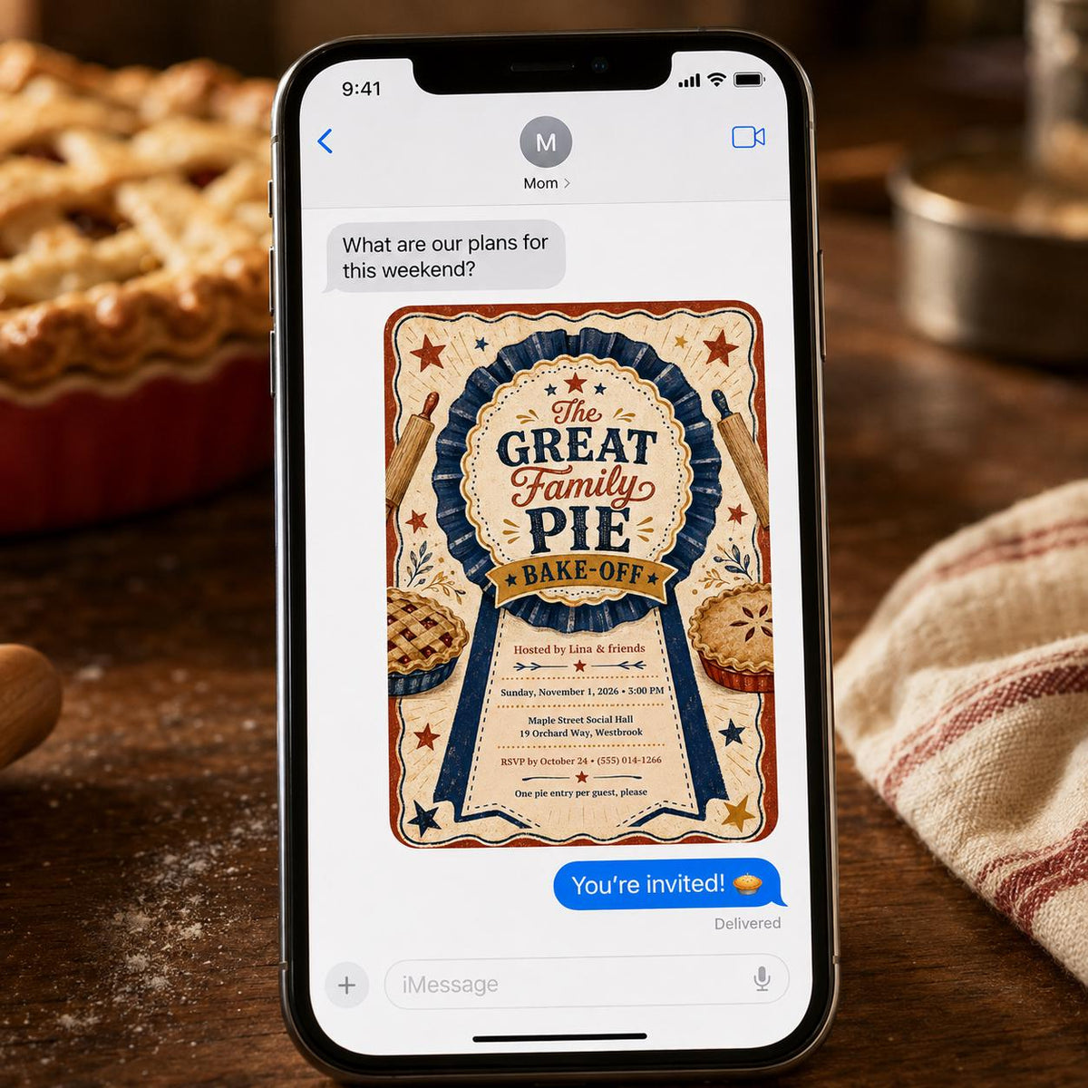 Vintage Pie Bake Off Invitation — digital invitation, instant download