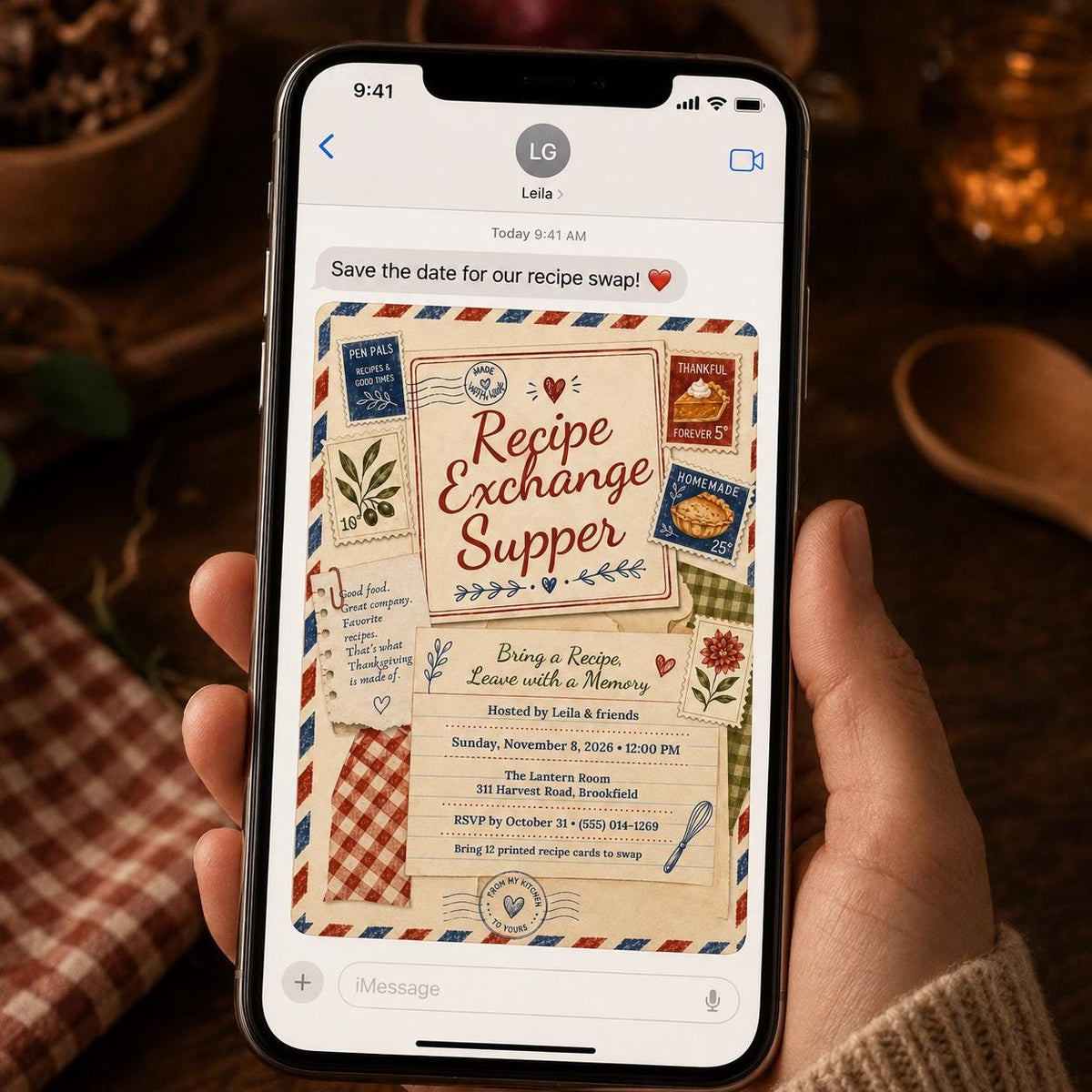 Vintage Recipe Exchange Invitation — Thanksgiving gathering stationery by VoltBy