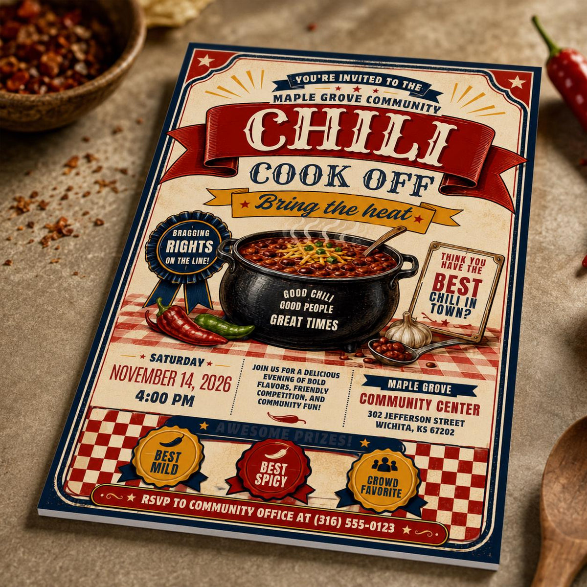Vintage Rustic Chili Cook Off Invitation — chili cook off stationery by VoltBy