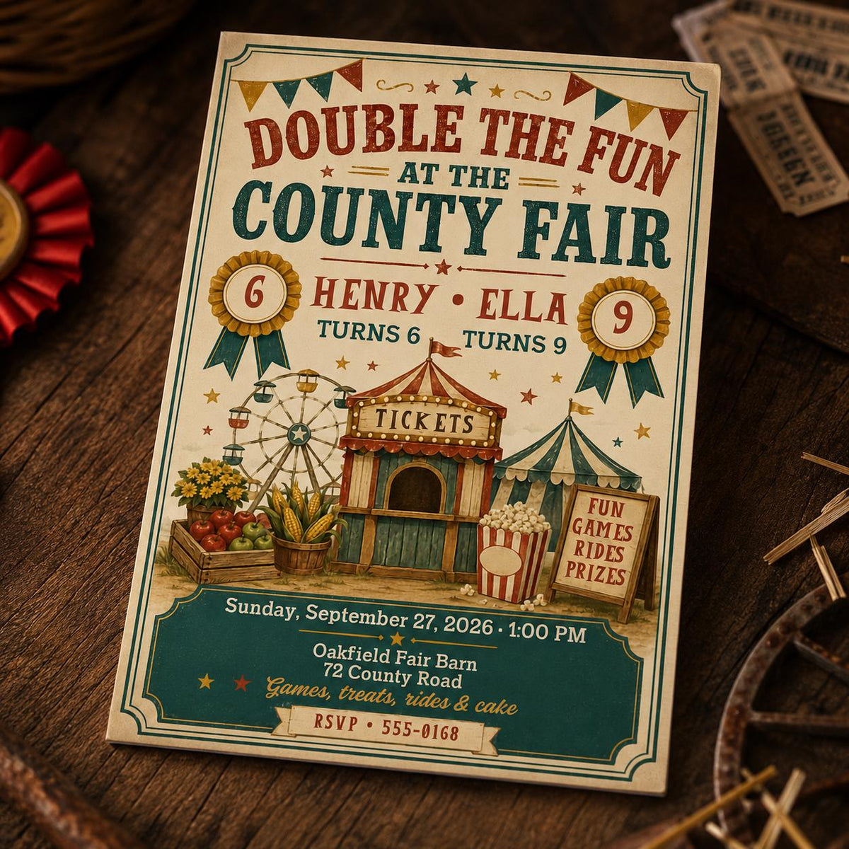 Vintage Rustic County Fair Birthday Invitation — digital invitation, instant download