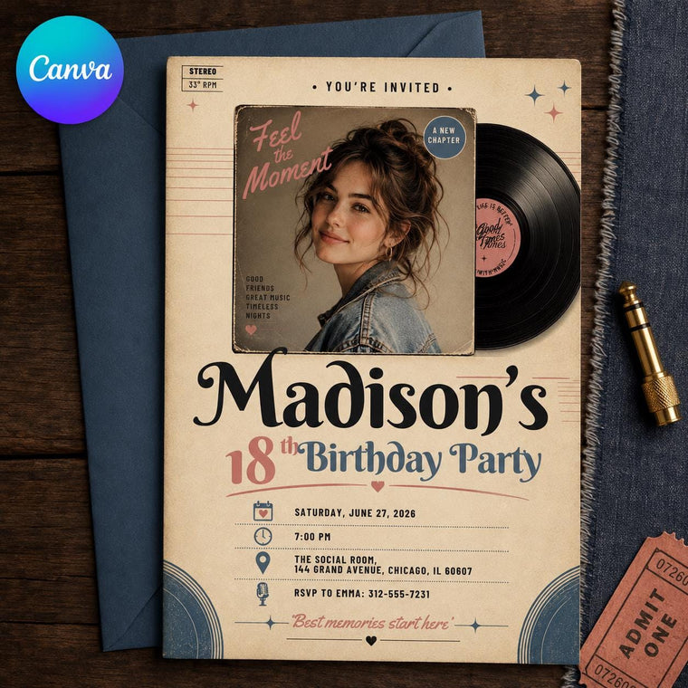Vinyl Record Photo 18th Birthday Invitation