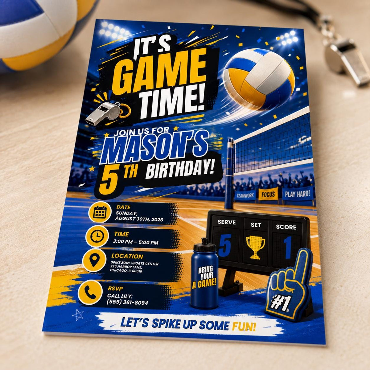 Volleyball 5th Birthday Invitation for Boys — digital invitation, instant download