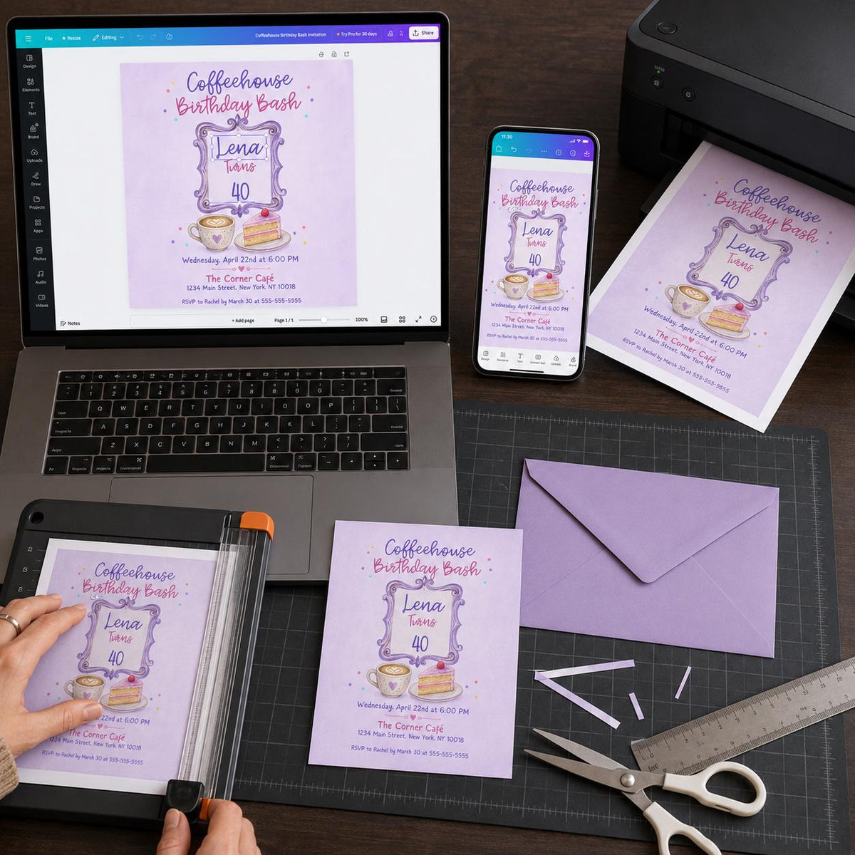 Watercolor Coffee 40th Birthday Invitation — digital invitation, instant download