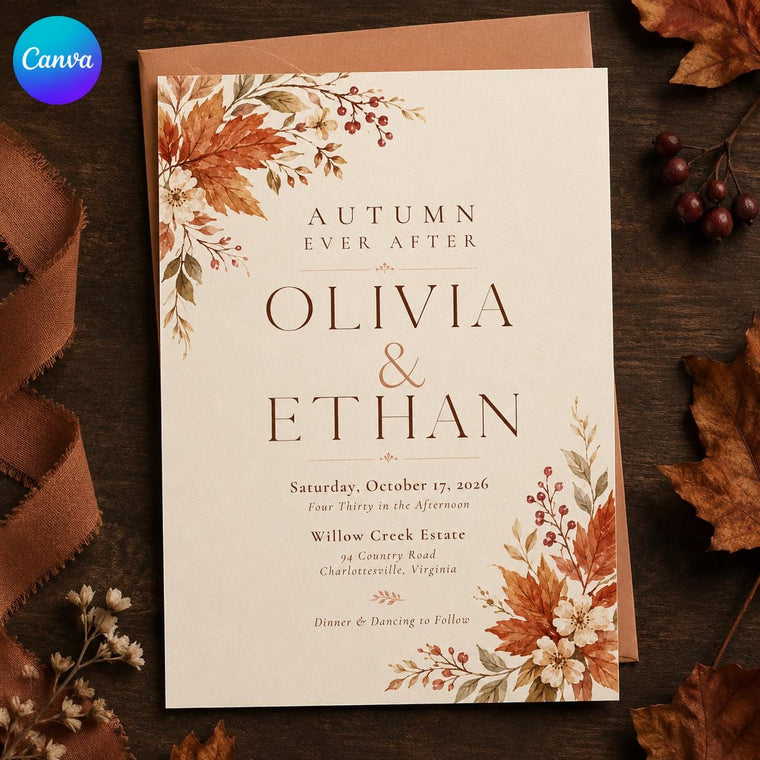 Watercolor Elegant Fall Wedding Invitation