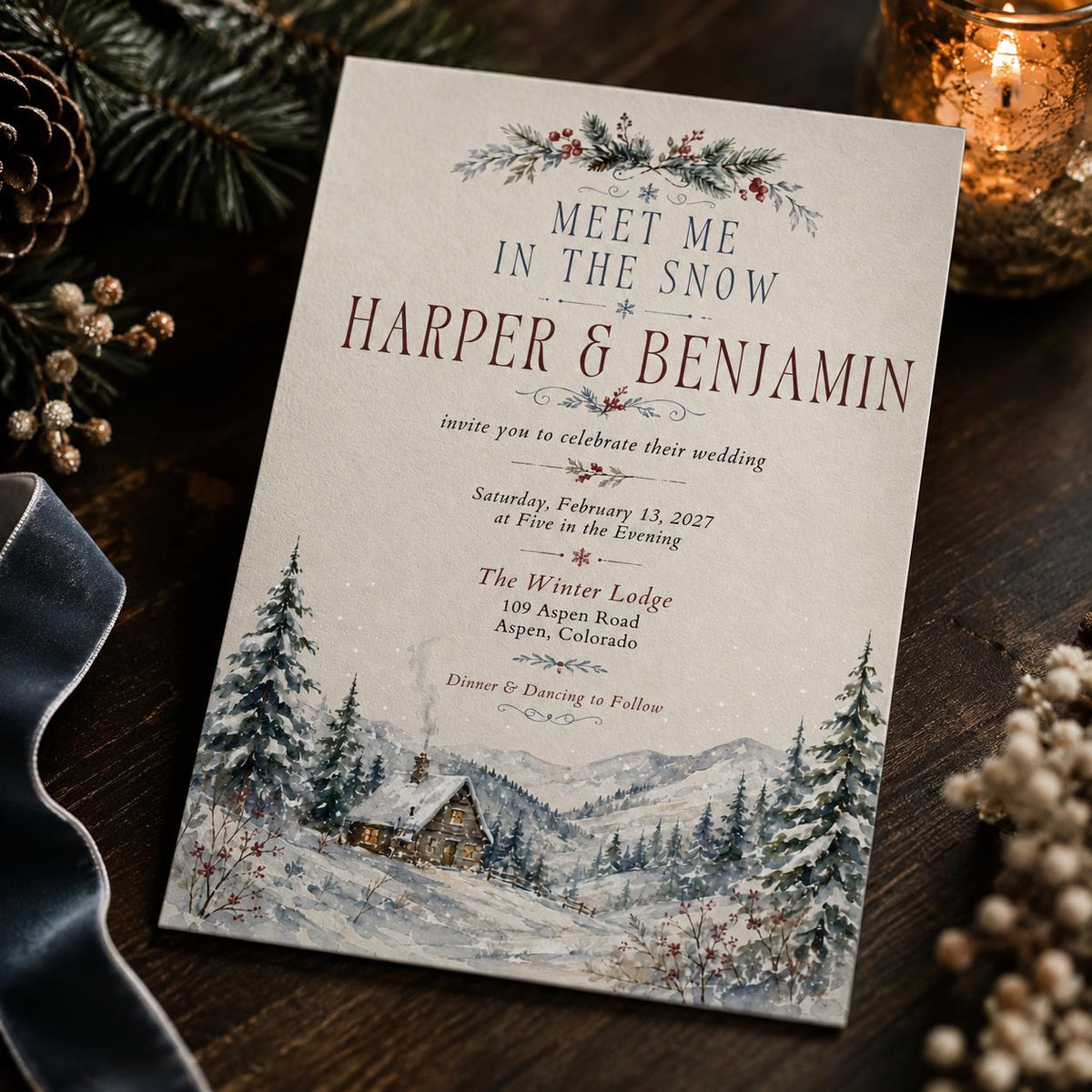 Watercolor Elegant Winter Wedding Invitation — digital invitation, instant download