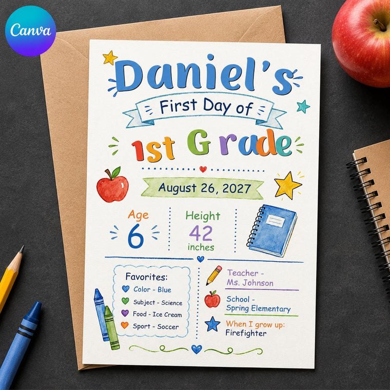 Watercolor First Day of First Grade Sign