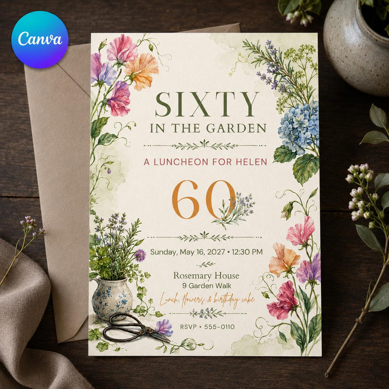 Watercolor Floral 60th Birthday Invitation