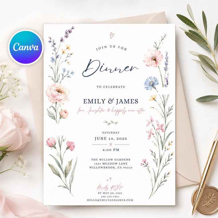 Watercolor Floral Dinner Party Invitation