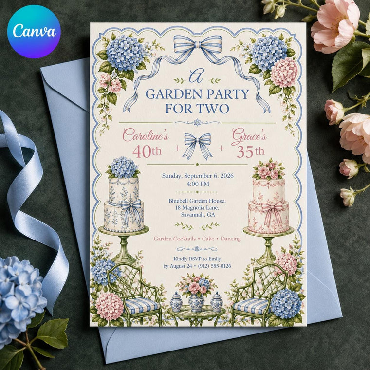 Watercolor Floral Joint Birthday Invitation Garden Party