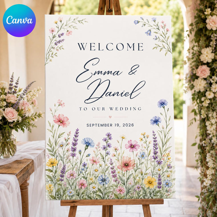 Watercolor Floral Wildflower Wedding Welcome Sign