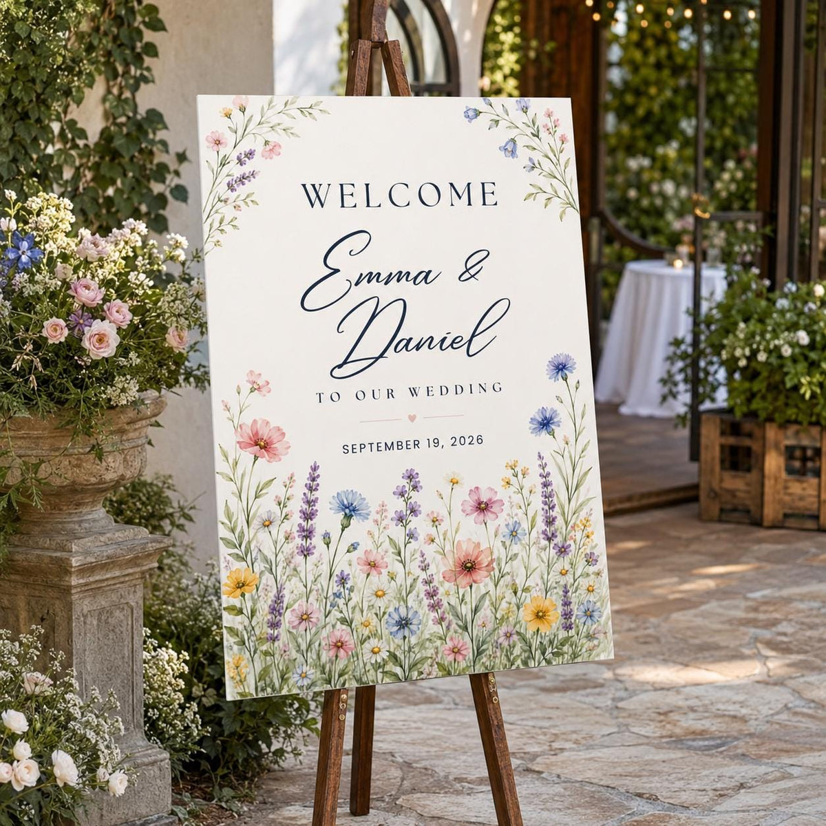 Watercolor Floral Wildflower Wedding Welcome Sign — digital welcome sign, instant download
