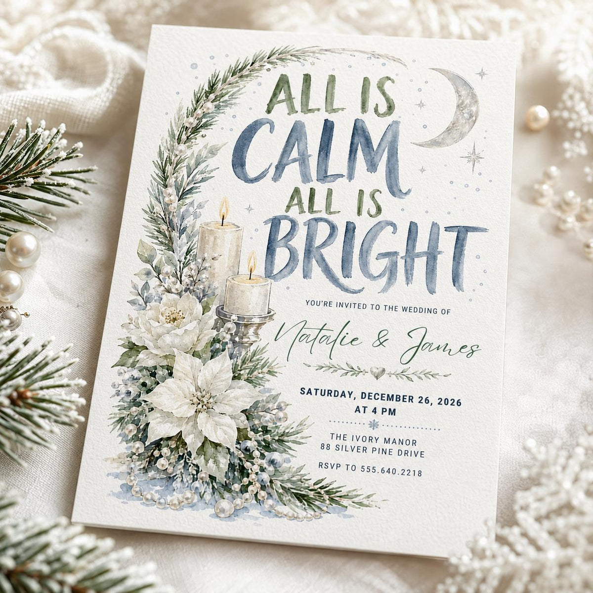 Watercolor Floral Winter Wedding Invitation — digital invitation, instant download