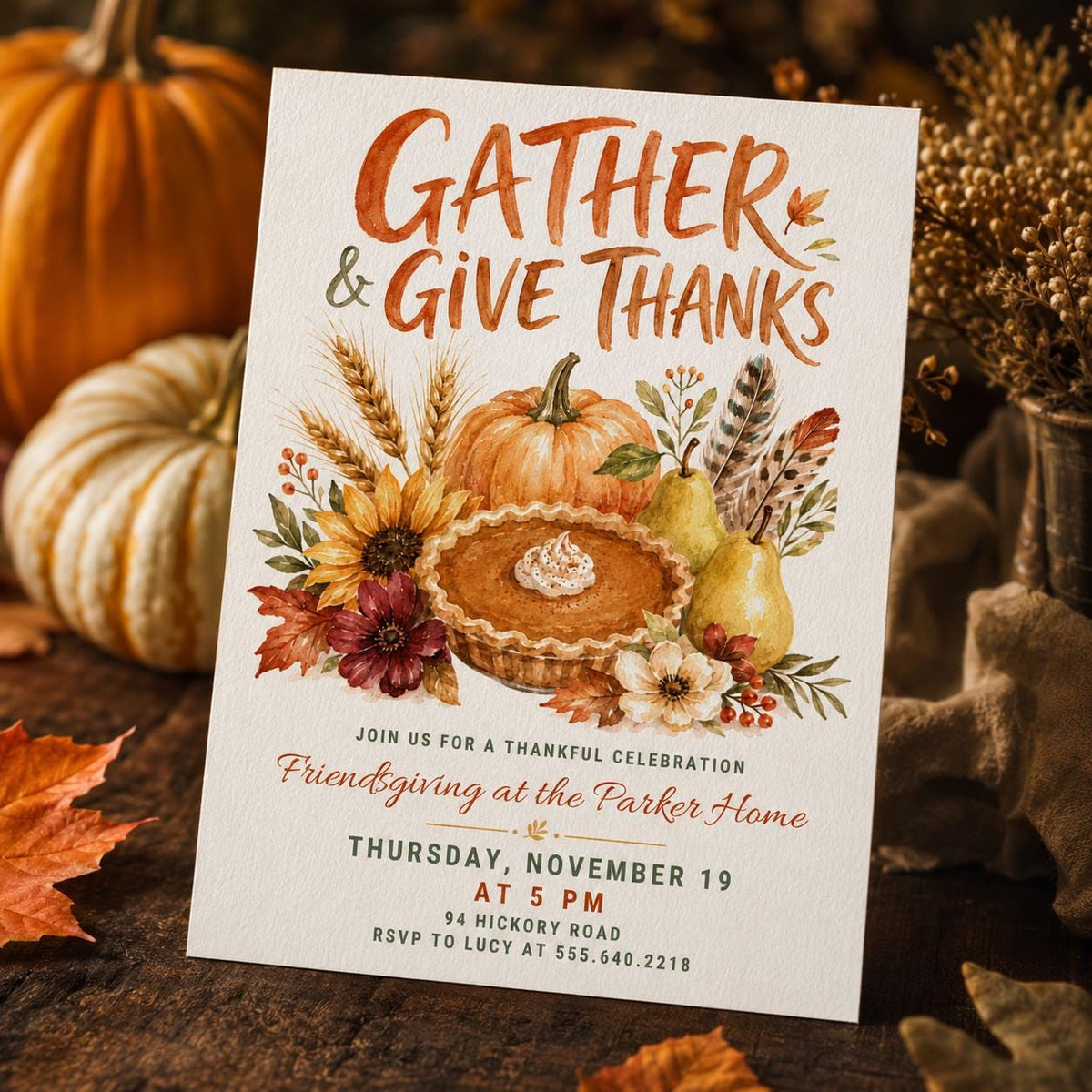 Watercolor Friendsgiving Invitation — digital invitation, instant download
