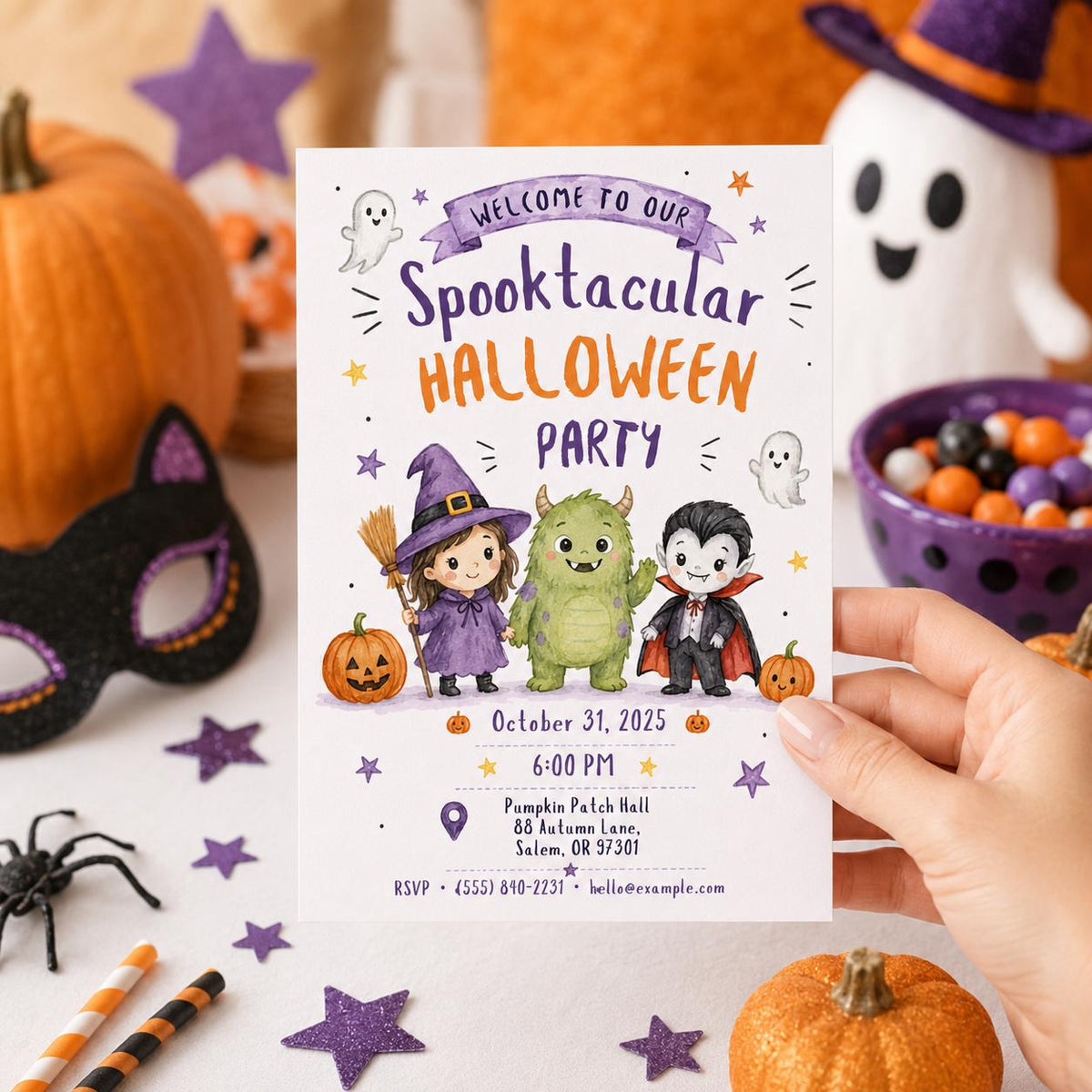 Watercolor Halloween Party Invitation — digital invitation, instant download