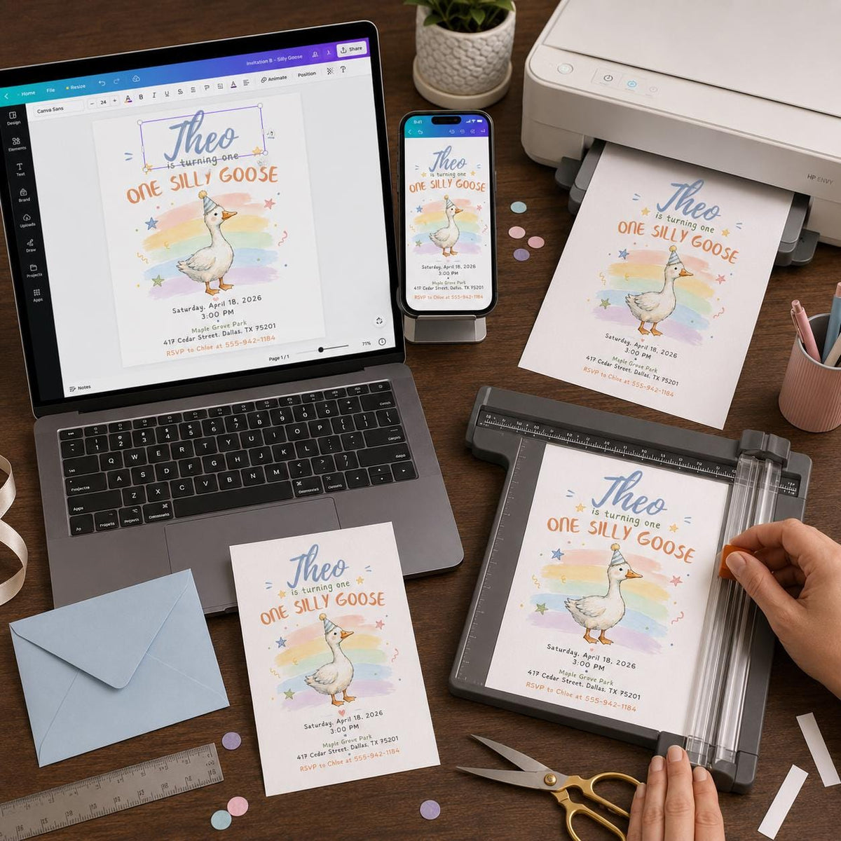 Watercolor Pastel One Silly Goose First Birthday Invitation — first birthday stationery by VoltBy